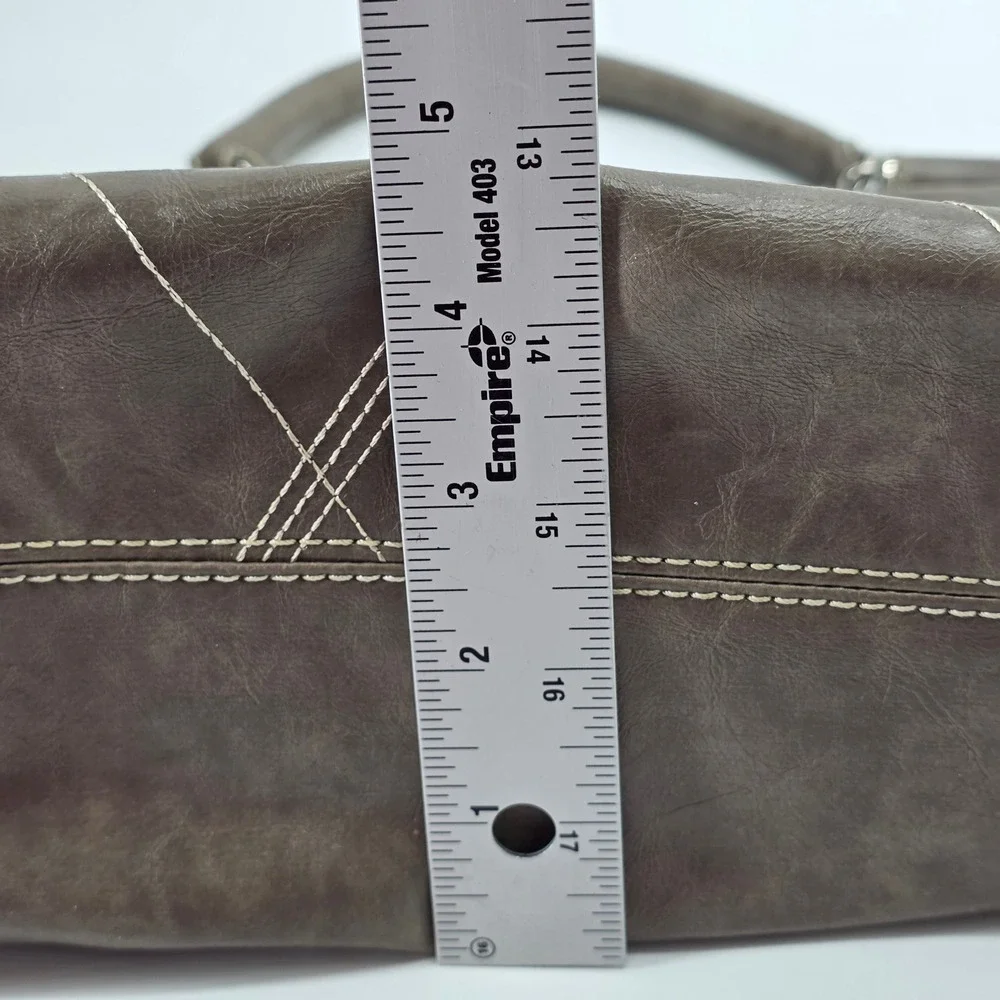 Anne Klein 2 Satchel Handbag Taupe Brown Quilted Studded Vegan Leather Bag Y2K